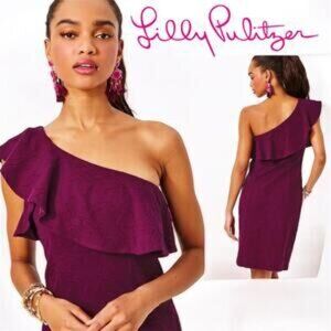 Lilly Pulitzer One-Shoulder Ruffle Dress in Burgundy Amarena  NEW WITH TAGS